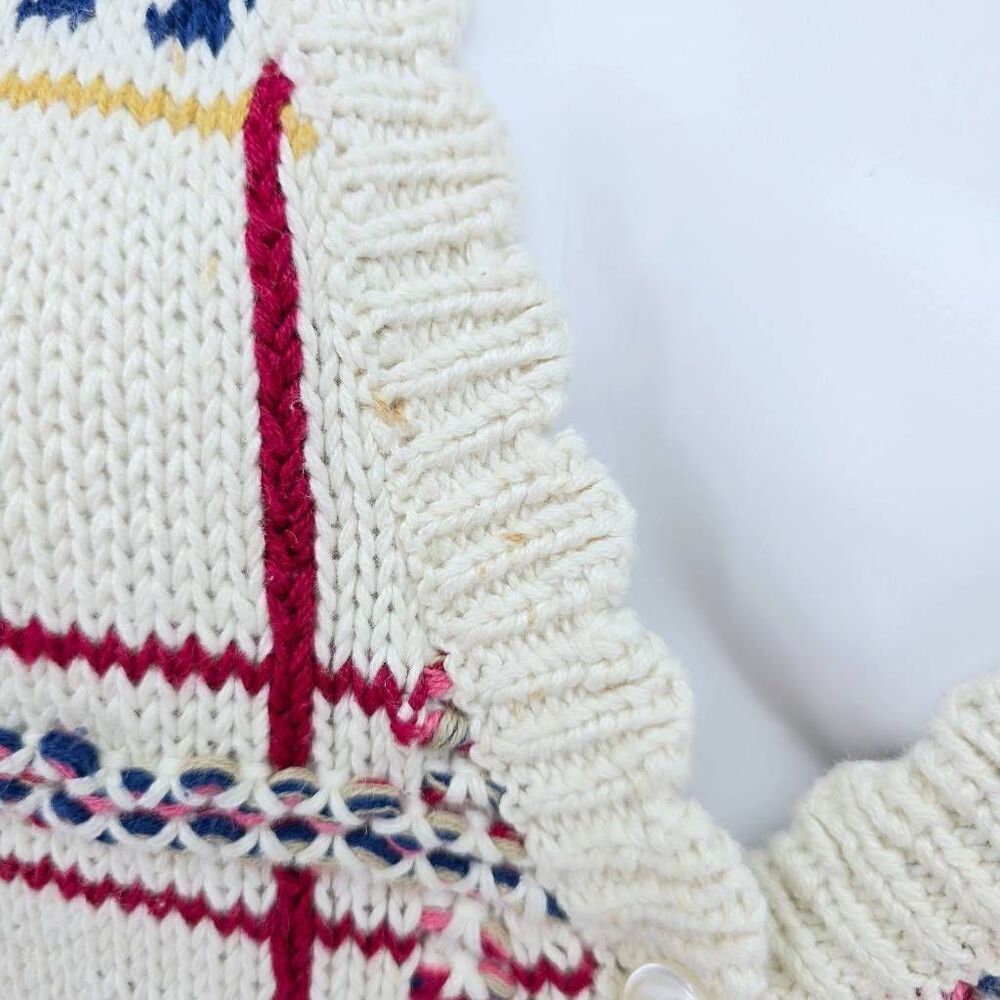 90s Tassel Sweater Cardigan Vest White L - Picture 2 of 6